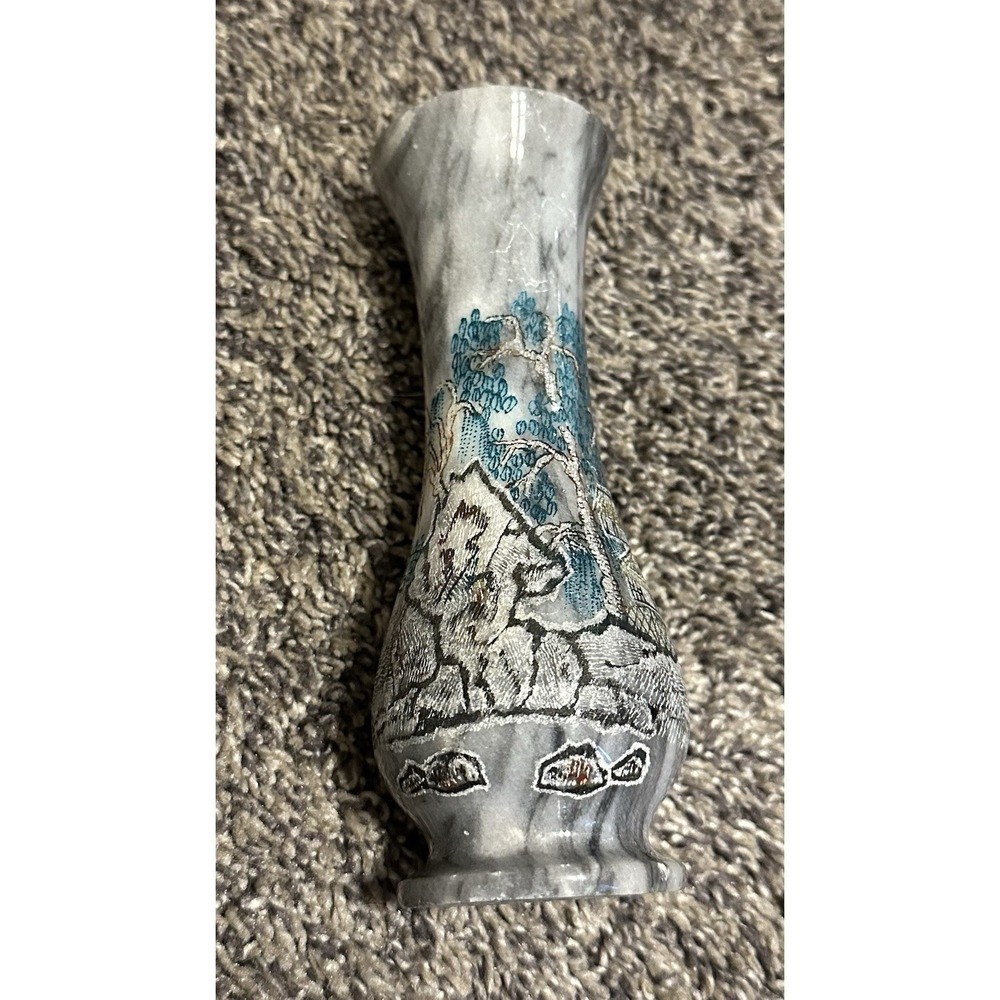 VINTAGE Asian Inspired ETCHED MARBLE VASE ~6"
